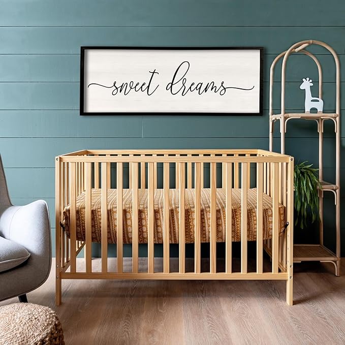 Sweet Dreams Wall Decor Above Bed 40''×15'' Master Bedroom Large Sweet Dreams Sign Farmhouse Wall Decor Guest Room Wood Rustic Framed Over Bed Wall Art Hanging Decoration (Black)-Ruum Studio Home