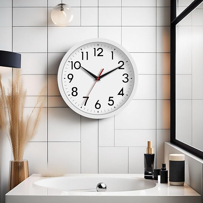 Wall Clock Modern Battery Operated 10 Inch Simpel Silent Non Ticking Analog Decorative for Kitchen Bathroom Bedroom Office Living Room School Classroom(White)-Ruum Studio Home