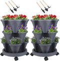 Vertical Planter 3 Tier Stackable Planters Garden Planters Strawberry Herb Flower and Vegetable Planter Indoor Outdoor Gardening Pots with Removable Wheels and Tools-Ruum Studio Home