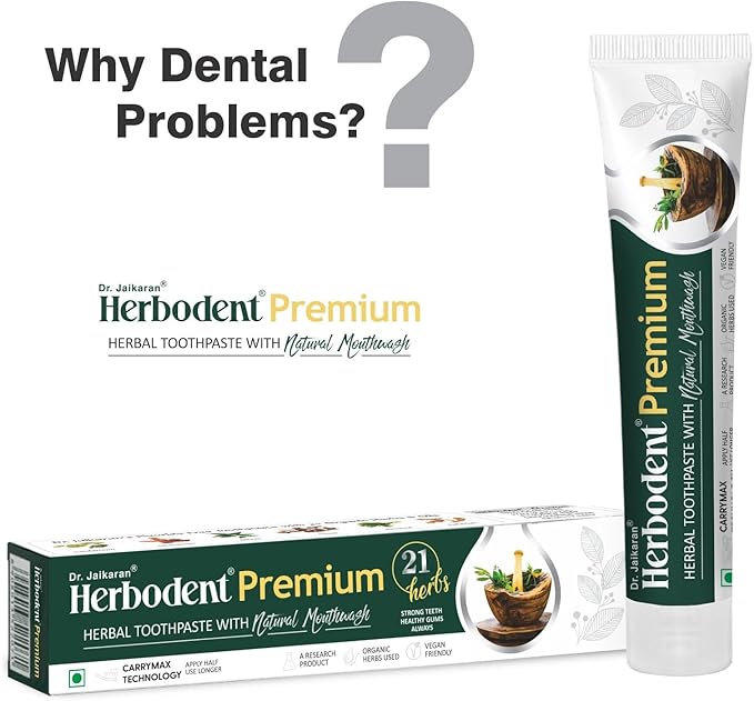 Herbodent® Premium Toothpaste - 5.82 Oz Pack of 2 | 21 Herbs for Strong Teeth & Healthy Gums- Neem, Clove, Cinnamon, Cardamom with Natural Mouthwash-No Paraben, No Fluoride, No Saccharin, No Triclosan-Ruum Studio Home
