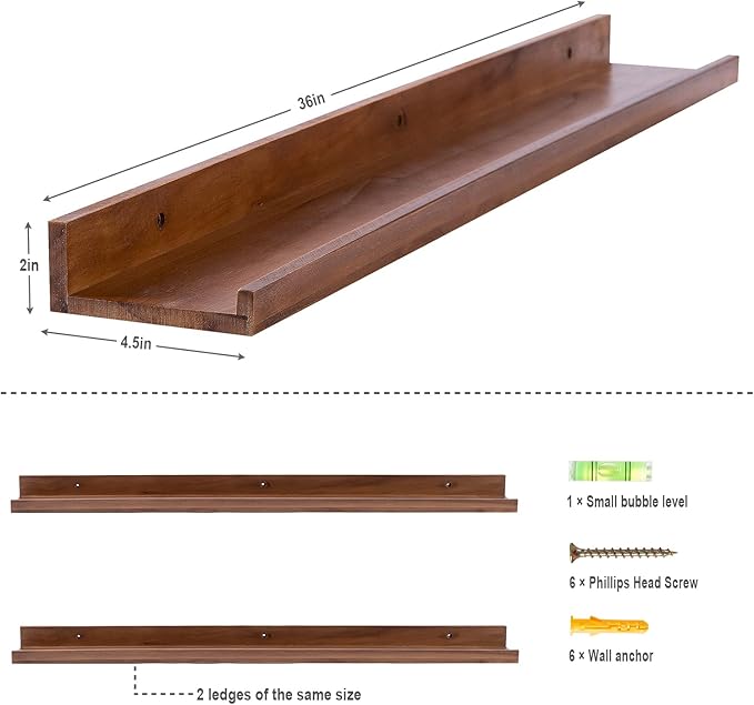 AZSKY Light Walnut Color Wood Wall Floating Shelves for Wall 36 Inch Bookshelf Wall Mount Picture Photo Frames Display Rack with Ledge Decorative Storage Shelves a Set of 2-Ruum Studio Home