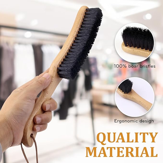 TAKAVU Clothes Brush Hat Brush, Black Boar Bristle Lint Brush with Large Beech Wood Handle - Perfect for Pet Hair, Suits, Velvet, Cashmere, Wool, Suede, Shoe - Effective Lint Remover-Ruum Studio Home
