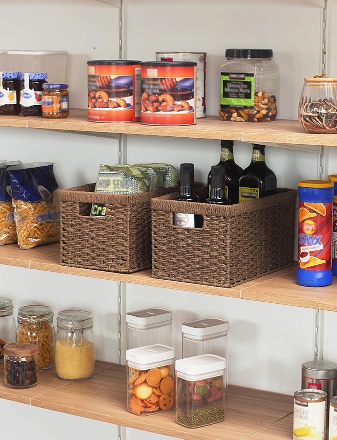 StorageWorks Round Paper Rope Storage Baskets, Rectangular Wicker Baskets with Built-in Handles, Medium, 2-Pack-Ruum Studio Home