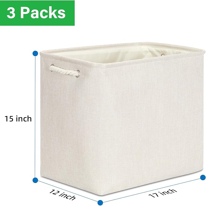 Bidtakay Extra Large Storage Baskets for Organizing Clothes Storage Bins 3 Pack Fabric Storage Bins for Shelves Linen Collapsible Organizer for Closet-Light Biege-Ruum Studio Home