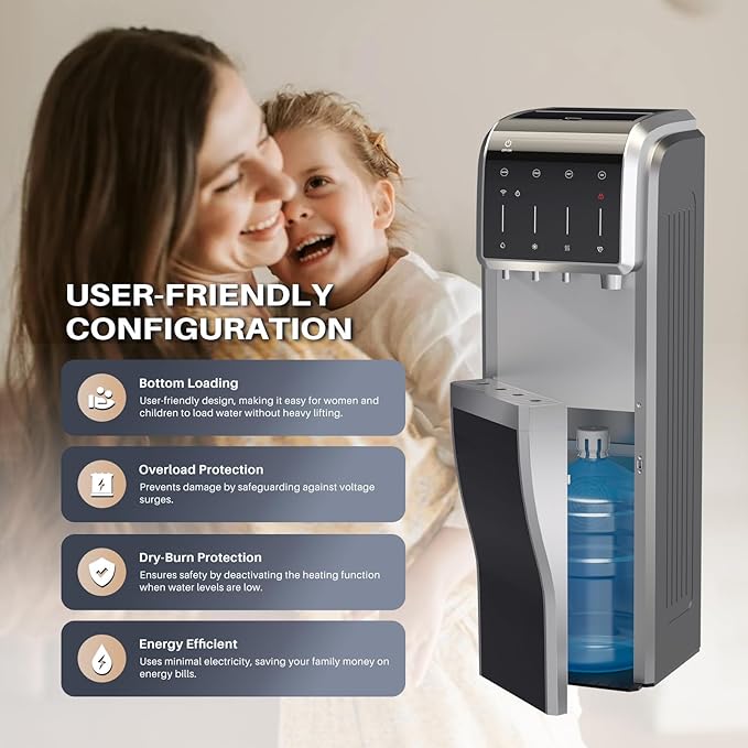 ICEPURE Multi-Function WiFi Water Cooler with Bullet and Crushed/Chewable Ice Maker, 5 Gallon Bottle Bottom Loading, Hot Cold Water Dispenser Built-in Ice Machine Combo, 35lbs/24H, Stainless Steel-Ruum Studio Home