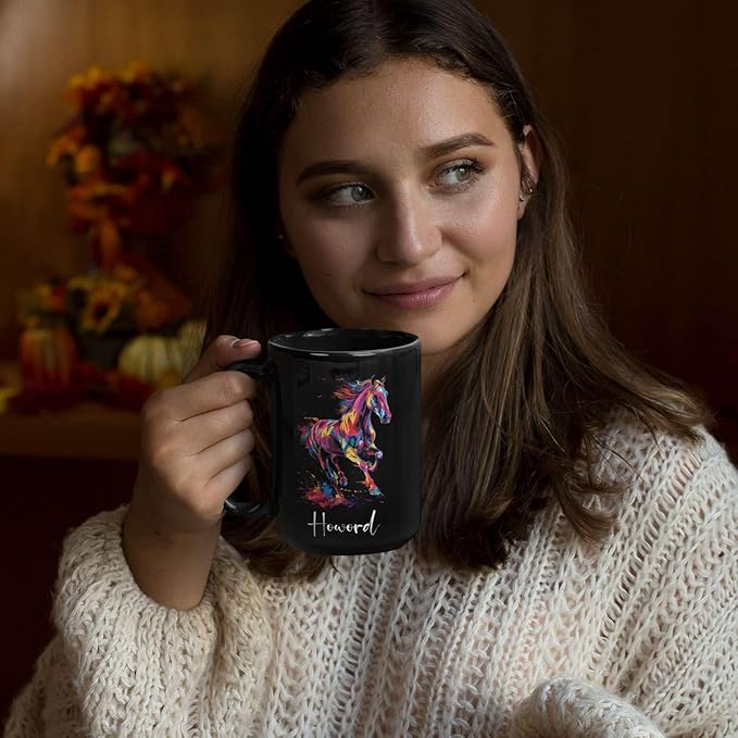 Horse Animal Themed Coffee Mug, Personalized Name Horse Black Cup, Gift For Men Women, Colorful Horse Design Mug, Customized Horse Animal Cup 11oz 15oz, Custom Horse Ceramic Mug-Ruum Studio Home