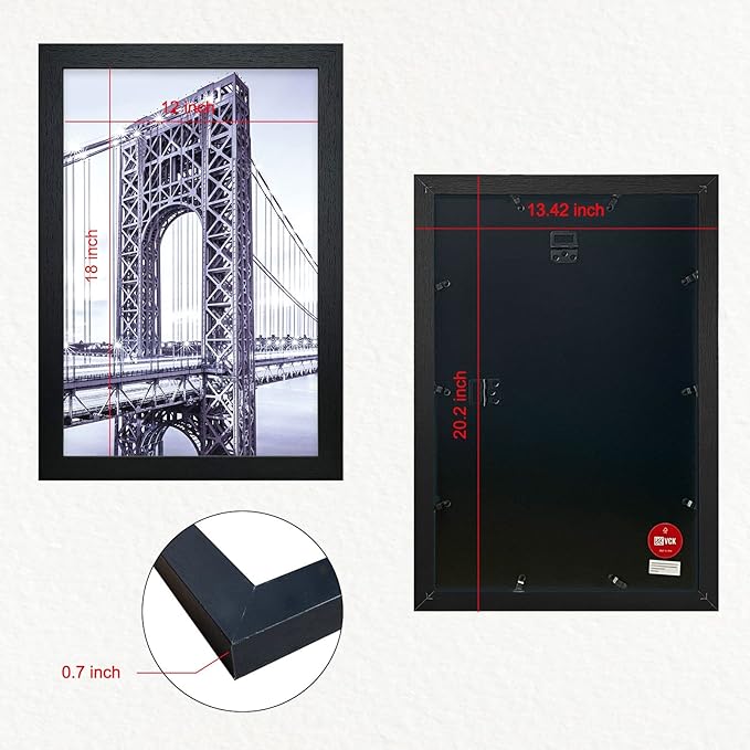 VCK 12x18 Inch Solid Wood Poster Frames with Wall Mounting Hanging Picture Frame Set of 3 Black-Ruum Studio Home