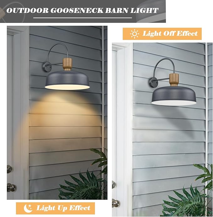 Outdoor Barn Light Gooseneck Barn Light, Farmhouse Exterior Wall Mount Light Vintage Wall Lighting Fixture Industrial Sconce Lantern for Porch, Entryway, Garage, Blue, 2 Pack, Large-Ruum Studio Home