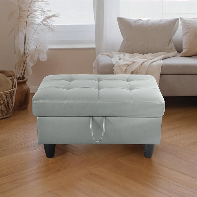 Ottoman Rectangular Storage Ottoman Bench, Faux Leather Footrest, Coffee Table, Stool Footstool with Hinged Lid for Living Room, Bedroom, Entryway, Gray, 35"x23.5"x17.5"-Ruum Studio Home