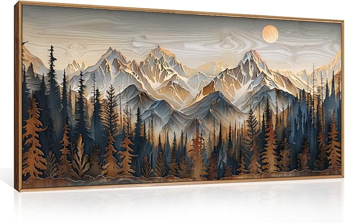 Celestdeco Wood Mountain Framed Canvas Wall Art Set, Pine Trees Wall Painting, Ridge Scenery Wall Decor, Natural Sun Landscape Art Print for Living Room, Bedroom, Dining Room, Office - 20"x40"x1-Ruum Studio Home