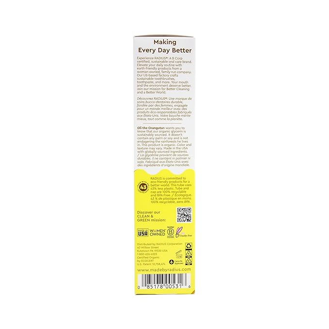 RADIUS USDA Organic Kids Toothpaste 3oz Non Toxic Chemical-Free Gluten-Free Designed to Improve Gum Health for Children's 6 Months and Up - Coconut Banana - Pack of 3-Ruum Studio Home