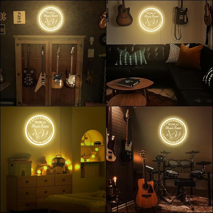 Live Music Neon Sign for Music Studio, Guitar LED Light Up Signs for Wall Decor, 3D Art Dimmable Neon Light USB for Bedroom Game Room Man Cave Party Aesthetics Decor, 12x12 Inch-Ruum Studio Home