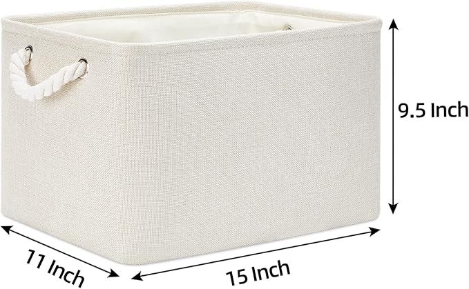 Bidtakay Baskets Collapsible Large Toy Storage Baskets for Organizing Set of 3 Closet Organizer Linen Cream Storage Bins 15 X 11 X 9.5 Inch Shelf Organizer Bins for Nursery Storage (Light Beige)-Ruum Studio Home