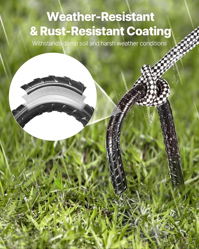 VEVOR Rebar Stakes, 16-Inch, Heavy-Duty 0.4 in Diameter J Hook, Galvanized Steel Ground Anchors with Chisel Point End & Rust-Resistant Coating, for Gardening Support, Fence, Camping Tents (24-Pack)-Ruum Studio Home