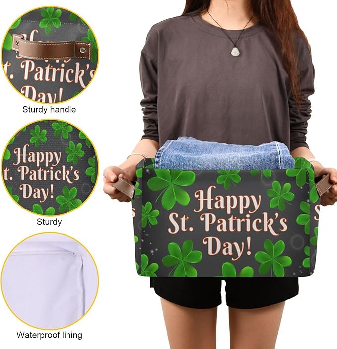 Storage Basket Happy St Patrick's Day Cube Storage Bins Organizer Bag Collapsible Closet Shelf Baskets with handle for Baby Cloth Pet Toy Book 14.2×10.2×8.3 IN-Ruum Studio Home