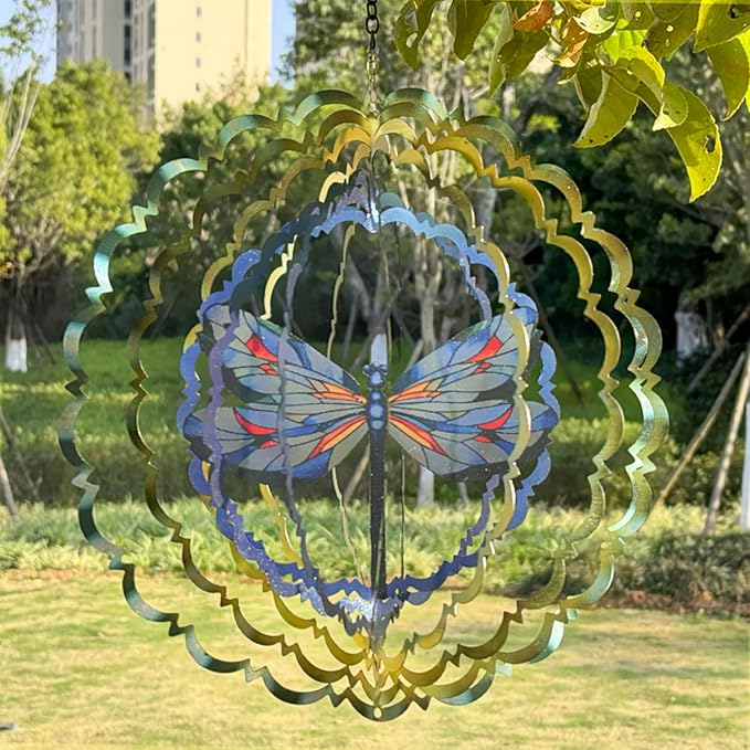 Wind Spinners Outdoor Dragonfly Decorations - Birthday Gifts for Women Mom Grandma, Hanging Wind Spinner 12 inch 3D Wind Sculptures for Garden Decor for Outside, Patio, Yard, Outdoor-Ruum Studio Home