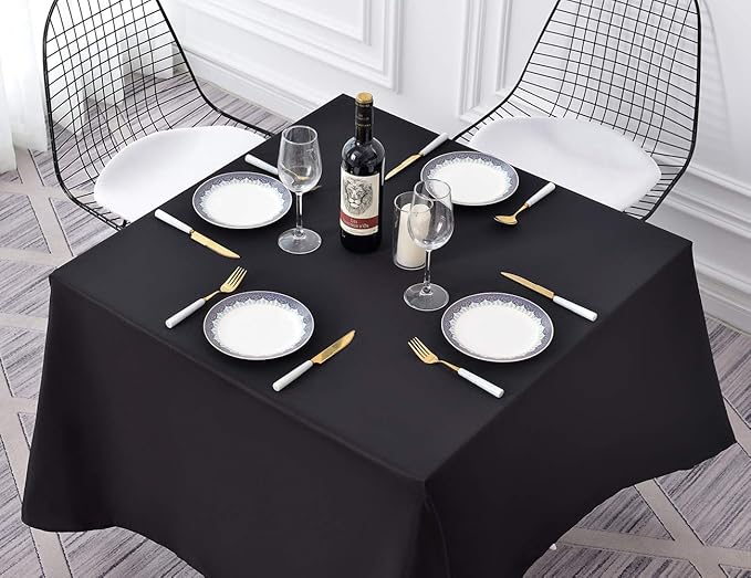 Surmente Square Tablecloth for Square or Round Tables 100% Polyester 85x85 Inch Table Cloth for Weddings, Banquets, or Restaurants (Black)-Ruum Studio Home