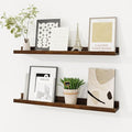 Picture Ledge Shelf, Solid Pine Wood Floating Shelves Set of 2, 24 Inches Nursery Book Shelves for Toys Storage, Kids Bookshelf Wall Mounted for Living Room Bedroom Decor Books Photo Frames, Walnut-Ruum Studio Home