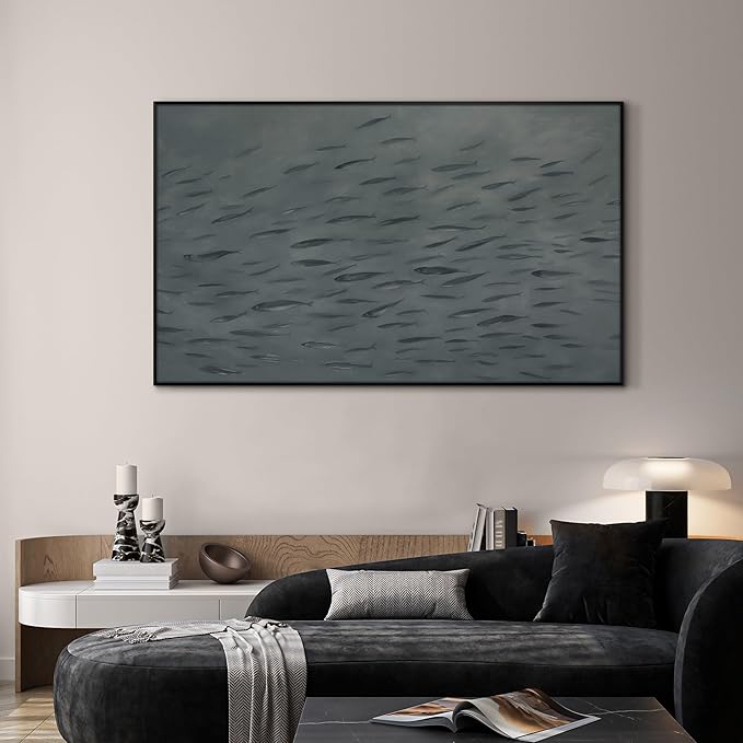 SIGNWIN 36"x60" Extra Large Framed Wall Art Gray School of Fish Minimalist Ocean-Inspired Marine Life Illustration for Home Living Room Bedroom Decor (Frame Assembly Required)-Ruum Studio Home
