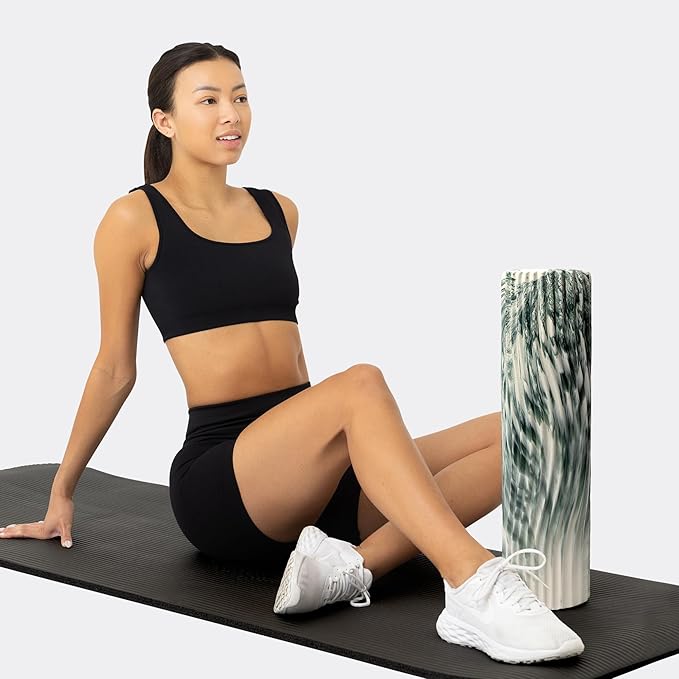Oceanfoam Tidal Roller - Hunter Marbled - Muscle Massage Foam Roller for Back Pain & Stretching - Firm and Ergonomic Wide Wave Textured - Yoga, Athletics, & Wellness - Full Size, 20" x 5"-Ruum Studio Home