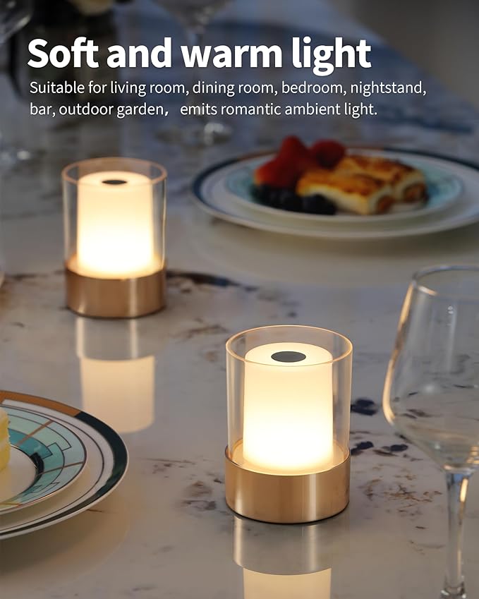 4" Mini Dining Table Light 2 Pack for Buffet Restaurant, Outdoor Waterproof Lamps for Bathroom Camping, Rechargeable Cordless Table Lamp for Bar, Touch Warm Night Light for Nursery Baby (Gold)-Ruum Studio Home