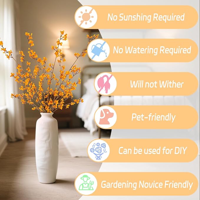 4Pcs Fake Flowers Blossom Branches Artificial Flowers for Indoor Decor, Faux Long Stem Realistic Indoor Plants for Vase Wedding Home Office Bedroom Party Table Centerpieces Decor-Ruum Studio Home