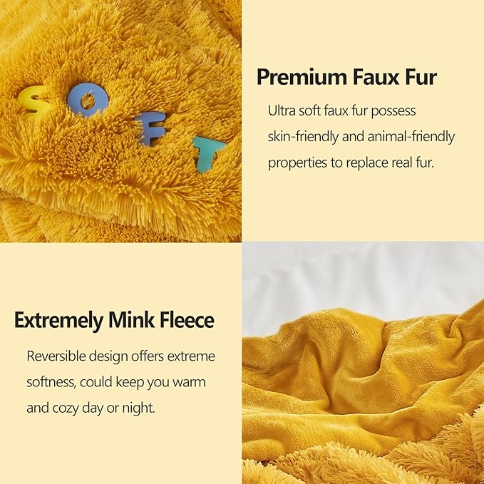 GONAAP Fuzzy Faux Fur Throw Blanket Mustard Yellow Super Soft Cozy Plush Fuzzy Shaggy Blanket for Couch Sofa Bed (Mustard Yellow, Throw(50"x60"))-Ruum Studio Home