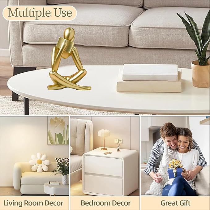 Bookshelf Decor Thinker Statue - Abstract Style Thinker Sculptures Modern Aesthetic Figurine Decoration Statues for Home Decor-Right Thinking-Gold-Ruum Studio Home