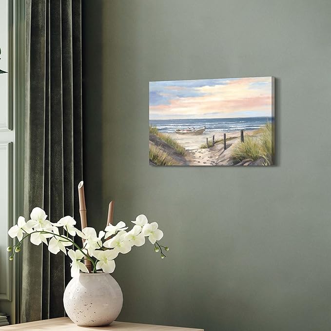 cozy country Ocean Wall Art 16"x11" - Coastal Pictures Beach Canvas Decor - Seashore Artwork Seascape Painting for Bathroom, Bedroom, Sea House-Ruum Studio Home