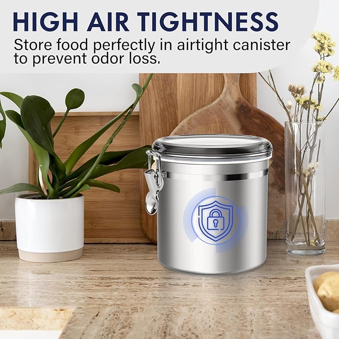 ENLOY 165oz Stainless Steel Airtight Canister for Kitchen, Large Flour Coffee Bean Tea Cereal Sugar Cookie Metal Food Storage Canisters with Clear Lid and Sturdy Locking Clamp-Ruum Studio Home