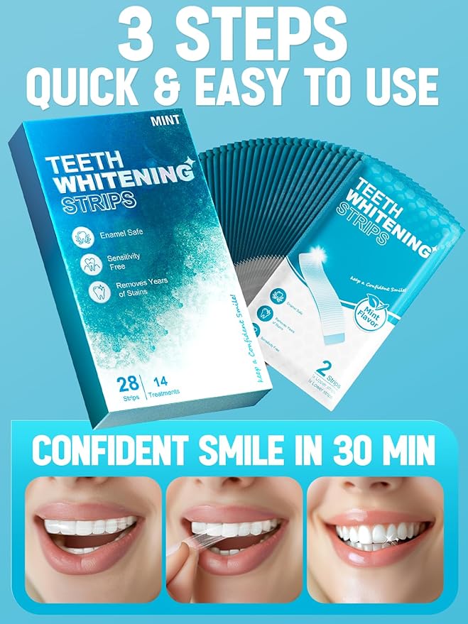 Oralfree Natural Teeth Whitening Strips - Sensitive Teeth Whitener - Enamel Safe Teeth Whitening Kit with Hydrogen Peroxide for Coffee, Wine, Tobacco, and Other Stains, 28 Strips (14 Treatment), Mint-Ruum Studio Home