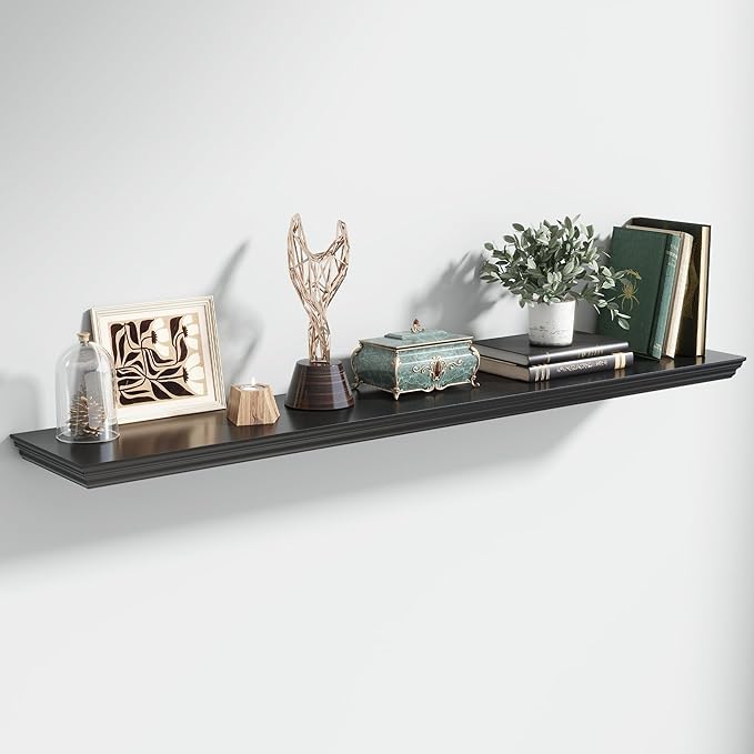 Floating Shelves for Wall, 55 Inch Long Wall Mounted Black Hanging Shelf for Kitchen, Living Room, Office, Bedroom, Bathroom, Retro Vintage Wood Bookshelf for House Decor-Ruum Studio Home