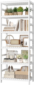 FOTOSOK 6-Tier Bamboo Shelf, Bamboo Bookcase with Adjustable Shelves, Free Standing Storage Shelf Unit, Plant Flower Stand for Bathroom, Kitchen, Home Office, White-Ruum Studio Home