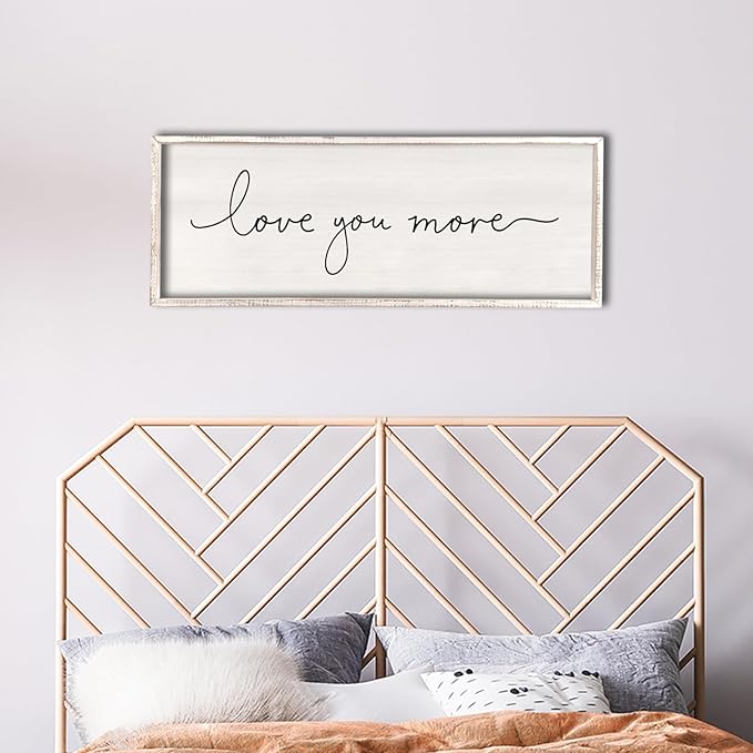 Love You More Sign 40''×15'' Master Bedroom Above Over Bed Wall Decor Modern Farmhouse Large Vintage Wood Framed Hanging Over Bed Bedside Wall Art (White)-Ruum Studio Home