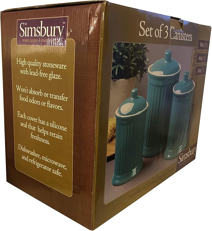 Omniware Simsbury 3-Piece Canister Set - Stoneware Kitchen Storage with Silicone-Sealed Lids, Lead-Free Glaze & Dishwasher Safe - Rustic Farmhouse-Style Flour & Sugar Containers (Black)-Ruum Studio Home