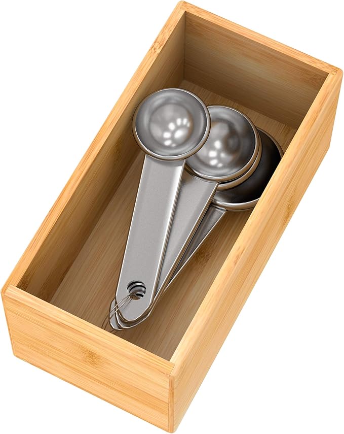 Bamboo Drawer Organizer Utensil Holder for Kitchen, Small Wood Silverware Storage Organizer, Stackable Box Tray for Cutlery, Flatware, Bathroom Caddy for Makeup, Perfume, Jewelry, 6x3x2.5 Inch-Ruum Studio Home