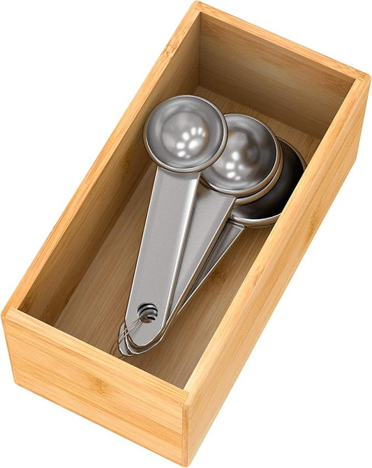 Bamboo Drawer Organizer Utensil Holder for Kitchen, Small Wood Silverware Storage Organizer, Stackable Box Tray for Cutlery, Flatware, Bathroom Caddy for Makeup, Perfume, Jewelry, 6x3x2.5 Inch-Ruum Studio Home