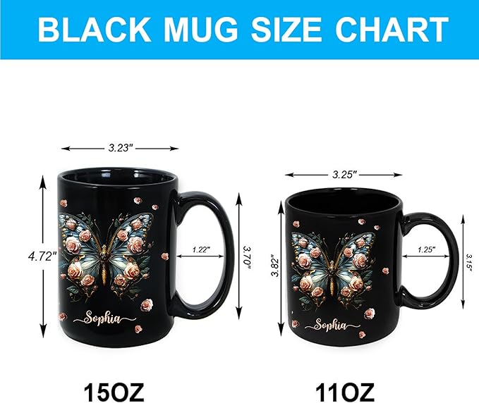 Hyturtle Personalized Butterfly 2D Print Mug - Butterfly Gifts For Women Lovers - Animal Gift For Bird Lover Her - Bird Gifts For Mom on Mother Day - Custom Name Coffee Cup Ceramic Mug 11 Oz 15 Oz-Ruum Studio Home