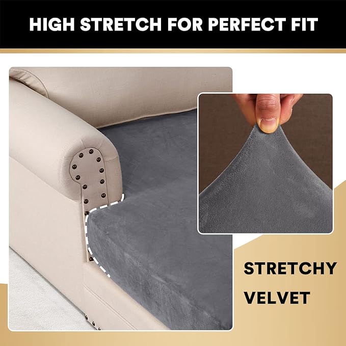 PrinceDeco Sectional Couch Covers Velvet Couch Cover for Dogs Washable L Shaped Couch Cover 1 Piece Individual Sectional Couch Covers with Elastic Bottom(Chaise Lounge,Grey)-Ruum Studio Home