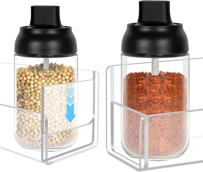 Acrylic Spice Rack Wall Mount-9 Inch, Clear Spice Shelf Storage Holder, 4 Pack Hanging Seasoning Rack Organizer for Cabinet Door, Cupboard or Wall Kitchen (Adhesive or Screw)-Ruum Studio Home