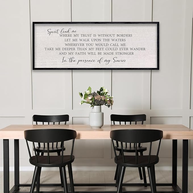 LuZhiQiang Spirit Lead Me Wall Art Decor 40"x15" Christian Scripture Sign Large Inspirational Quote Bible Verse Hanging Wooden Framed (Black)-Ruum Studio Home