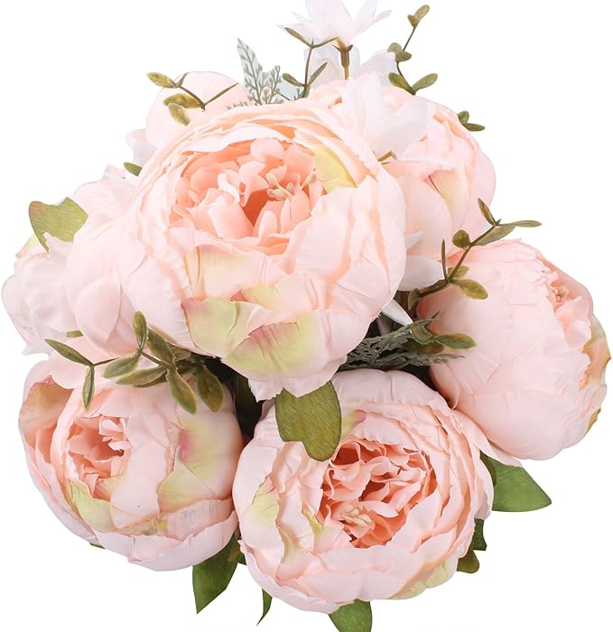 Duovlo Springs Flowers Artificial Silk Peony Bouquets Wedding Home Decoration,Pack of 1 (Spring Pure Pink)-Ruum Studio Home