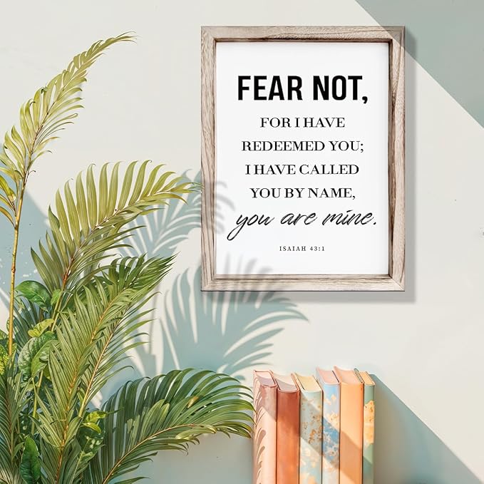 Christian Wooden Wall Sign, Bible Verse Hanging Decor, Master Bedroom Decors, Religious Home Decor, Framed Wall Plaque Sign 15 * 11.5 inches, Christian Gift, Fear Not, for I Have Redeemed You-Ruum Studio Home