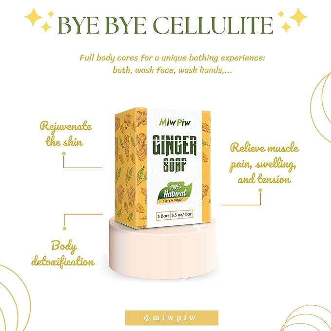 Ginger Soap Lymphatic Drainage Pack 6 - Anti-Cellulite Skin Tightening - Natural Ingredients Detox Soaps for Deep Clean Shower, Detoxification, Rejuvenating-Ruum Studio Home