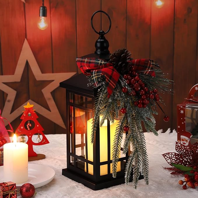 Christmas Lantern Christmas Decorative Lantern Snow Globe Christmas Decorations Indoor Outdoor Flashing Candle Lights, Dining Table Fireplace Decoration Hanging Candle Lanterns Holiday Decor-Ruum Studio Home