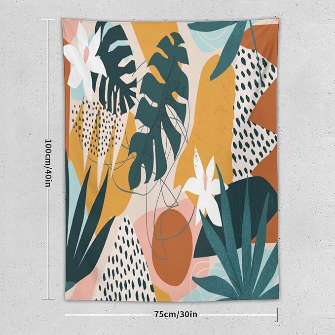 Abstract Bohemian Mid Century Tapestry, Tropical Leaves Modern Geometric Archway Minimalist Bohemian Botanical Aesthetic Wall Hanging, Sage Green Gold Home Decor Art for Bedroom 30x40 Inch-Ruum Studio Home