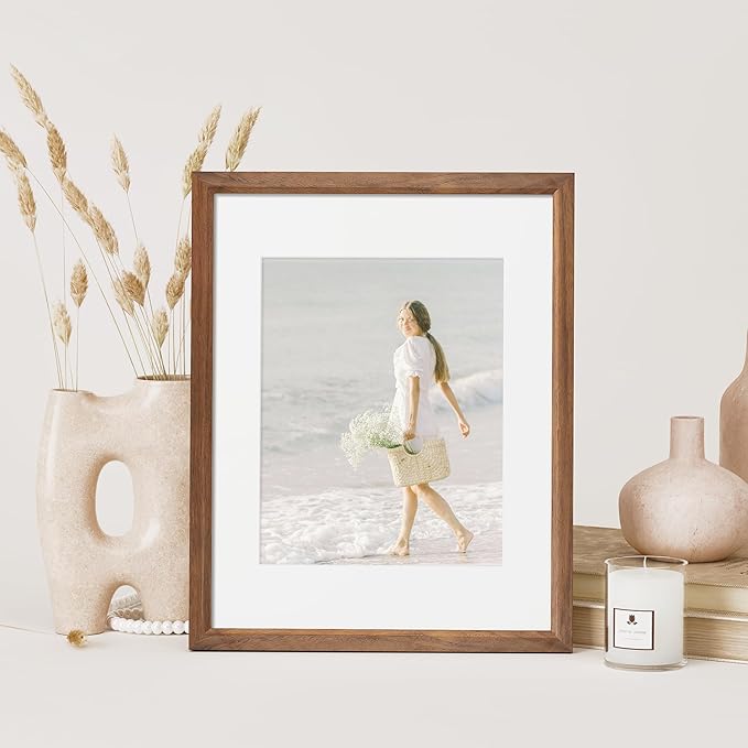 11x14 Picture Frame Set of 4 Natural Solid Walnut Photo Frames with 8x10 Removable Mat Wall Hanging Large Handcrafted Frame with HD Plexiglass Wall and Tabletop Display Large Poster Frame-Ruum Studio Home
