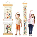 Personalized Name Growth Chart Wall Decor for Kids – Canvas Removable Height Chart Measuring Ruler 59" x 7.9" (Flowers)-Ruum Studio Home