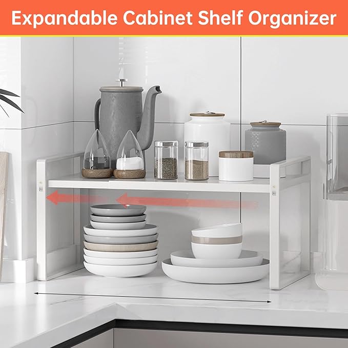 Expandable Cabinet Organizer 14"~25", Kitchen Shelf Organizer Spice Rack 11” wide, Cupboard Organizers And Storage Shelves, Kitchen Counter Organizers, Countertop Cabinets Small Pantry Shelf-Ruum Studio Home