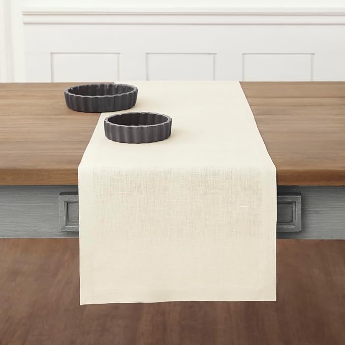 Solino Home Linen Ivory Table Runner 120 Inches Long - 100% Pure Linen 14 x 120 Inch Table Runner for Dining, Fall, Autumn, Thanksgiving - Fete-Ruum Studio Home